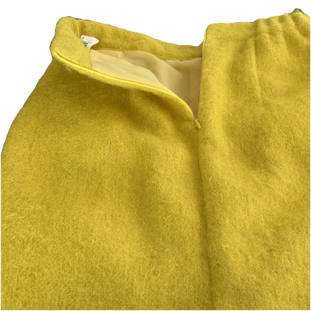 Korean Style Yellow Fuzzy Mohair Skirt Size XS Midi Pencil Skirt Pocket - Picture 5 of 9
